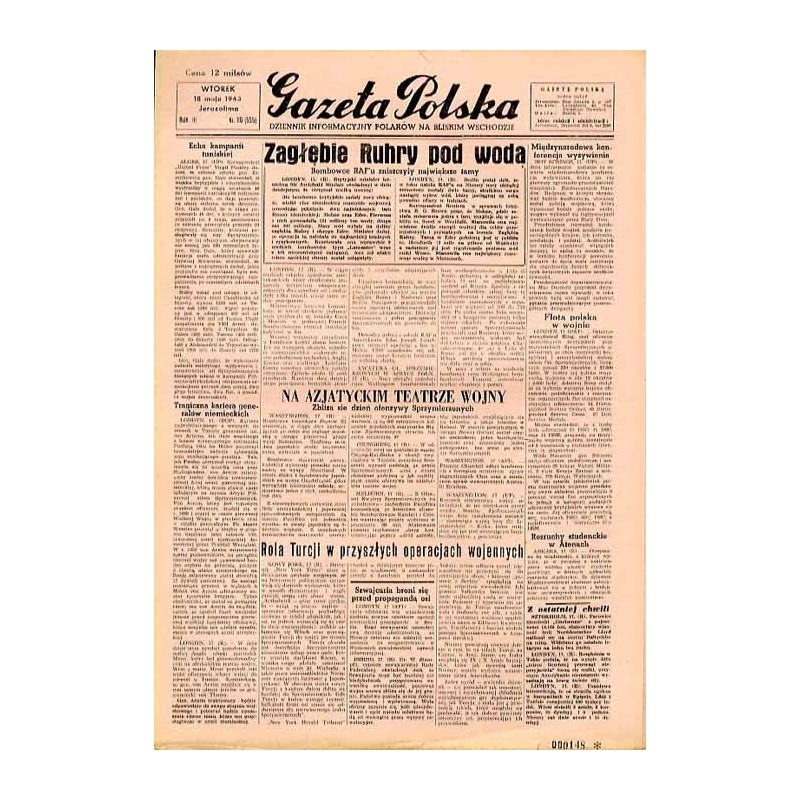 Gazeta Polska. Dziennik informacyjny Polaków na Bliskim Wschodzie. R.3 (1943). Nr 116 (555) (18 maja 1943)