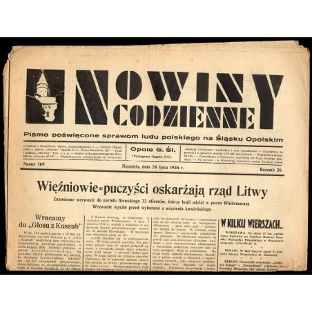 Nowiny Codzienne. Pismo poświęcone sprawom ludu polskiego na Śląsku Opolskim. R.26 (1936). Nr 169 (26 lipca 1936)