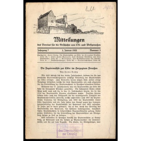 Mitteilungen des Vereins für die Geschichte von Ost- und Westpreußen. 7. Jahrgang (1933). Nr 3 (1 I 1933)