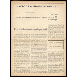 Unsere Ermländische Heimat. Mitteilungsblatt des Historischen Vereins für Ermland. 13. Jahrgang (1967). Nr. 1 2 3/4 (komplet)