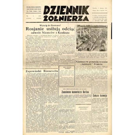 Dziennik Żołnierza. Polska prasa obozowa. Pismo żołnierzy 1. Korpusu Pancerno Mot. R.4 (1943). Nr 6 (741) (9 stycznia 1943)