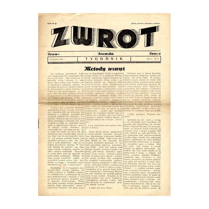 Zwrot. Prawo, prawda, praca. Tygodnik. R.1 (1937). Nr 6 (12 września 1937)