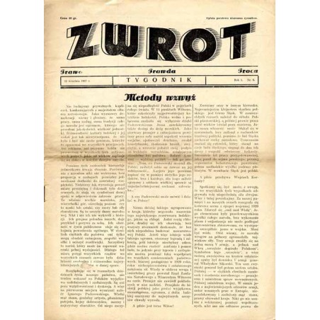 Zwrot. Prawo, prawda, praca. Tygodnik. R.1 (1937). Nr 6 (12 września 1937)