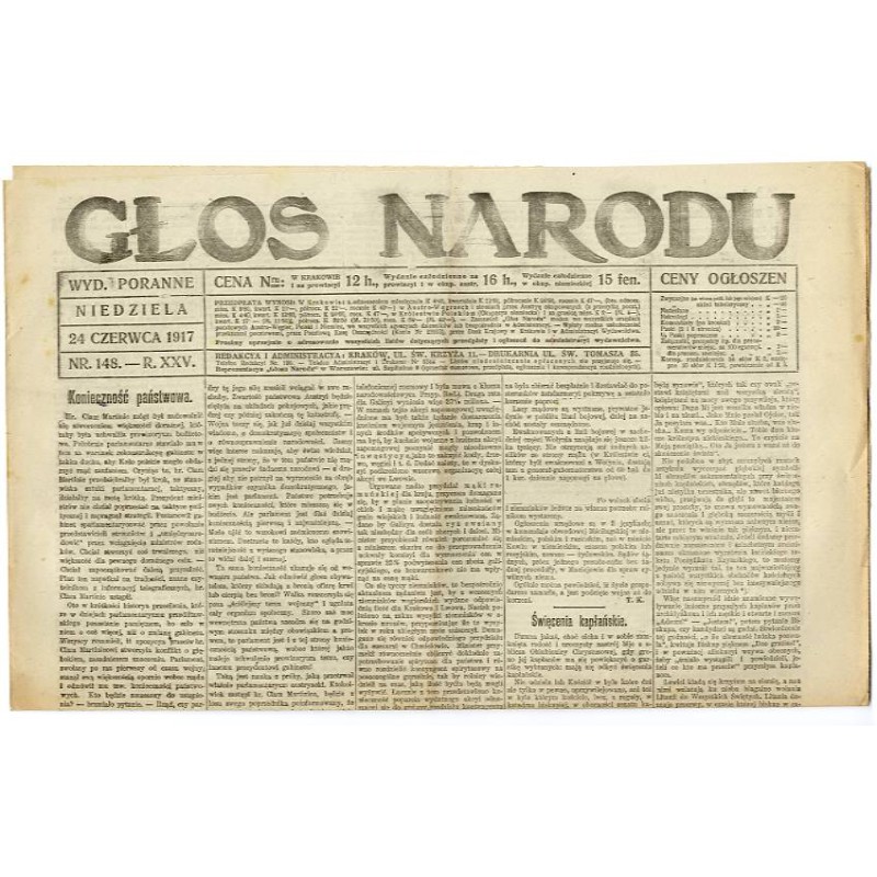 Głos Narodu. R.25 (1917). Nr 148 (24 czerwca 1917). Wydanie poranne