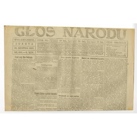 Głos Narodu. R.25 (1917). Nr 195 (18 sierpnia 1917). Wydanie wieczorne