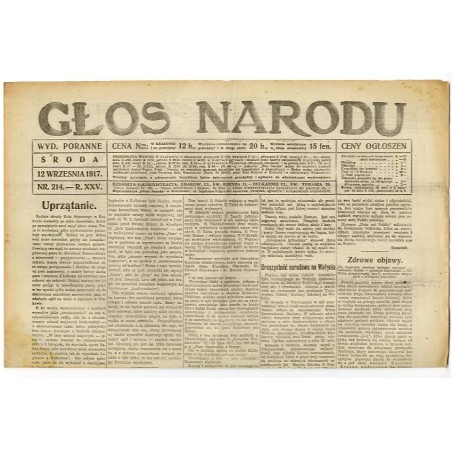 Głos Narodu. R.25 (1917). Nr 214 (12 września 1917). Wydanie poranne