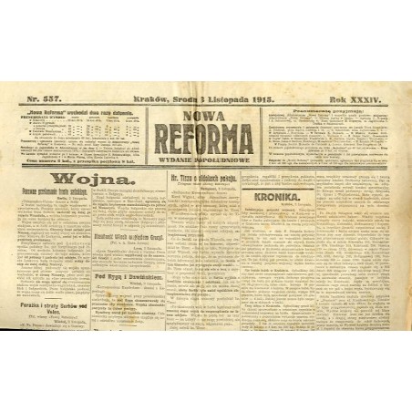 Nowa Reforma. R.34 (1915). Nr 557 (3 listopada 1915). Wydanie popołudniowe