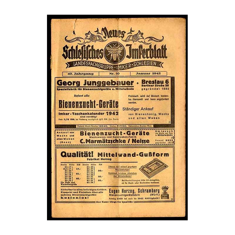 Neues Schlesisches Imkerblatt. Landesfachgruppe Imker Schlesien. 40. Jahrgang (1941). Nr 10 (Januar)