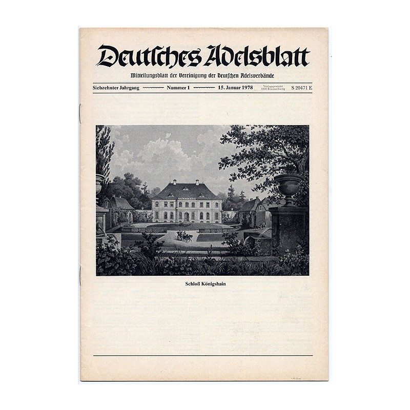 Deutsches Adelsblatt. 17. Jahrgang (1978). Nr 1 (15 I 1978) [Schloß Königshain bei Görlitz]