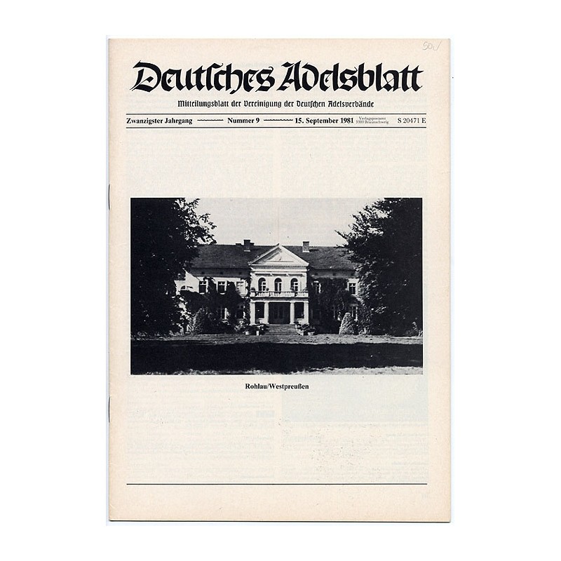 Deutsches Adelsblatt. 20. Jahrgang (1981). Nr 9 (15 IX 1981) [Rohlau / Westpreußen] [Rulewo]