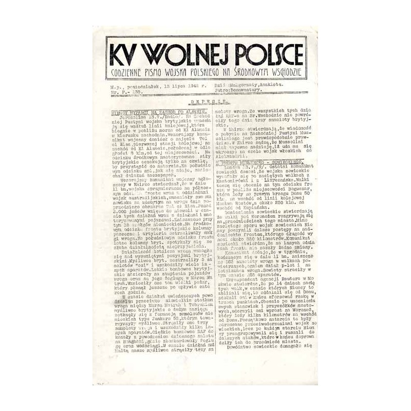 Ku Wolnej Polsce. Tygodnik Wojska Polskiego na Środkowym Wschodzie. Codzienne pismo Wojska Polskiego na Środkowym Wschodzie. 194