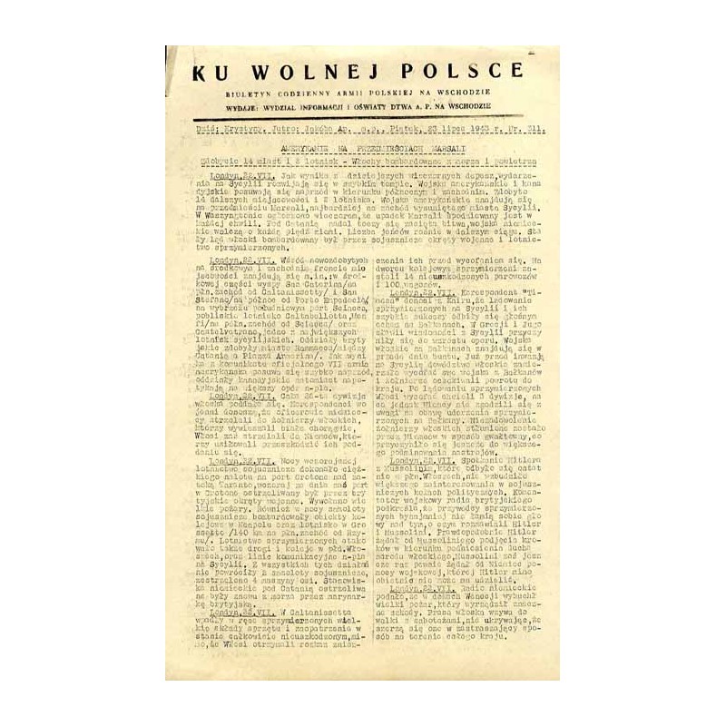 Ku Wolnej Polsce. Biuletyn codzienny Armii Polskiej na Wschodzie. (1943). Nr 311 (23 lipca 1943)