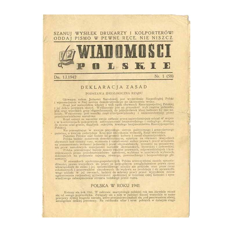 Wiadomości Polskie. R.4 (1942). Nr 1 (58) (1.I.1942)