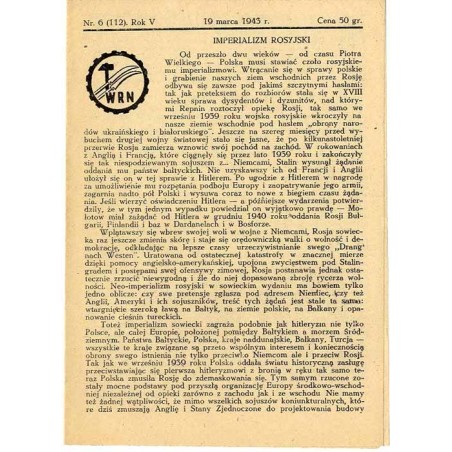 WRN [Wolność Równość Niepodległość]. R. 5 (1943). Nr 6 (112) (19 marca 1943)