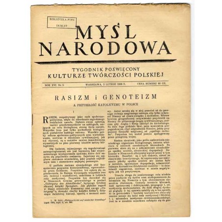 Myśl Narodowa. Tygodnik poświęcony kulturze twórczości polskiej. R.16 (1936). Nr 5 (2 lutego 1936)