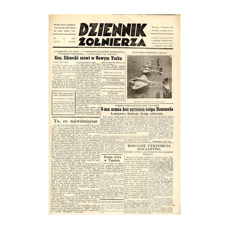 Dziennik Żołnierza. [...] Pismo żołnierzy I. Korpusu Panc.-Motorowego. R.3 (1942). Nr 192 (725) (17 grudnia 1942)