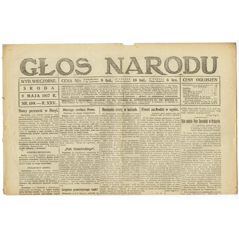 Głos Narodu. R.25 (1917). Nr 109 (9 maja 1917). Wydanie wieczorne