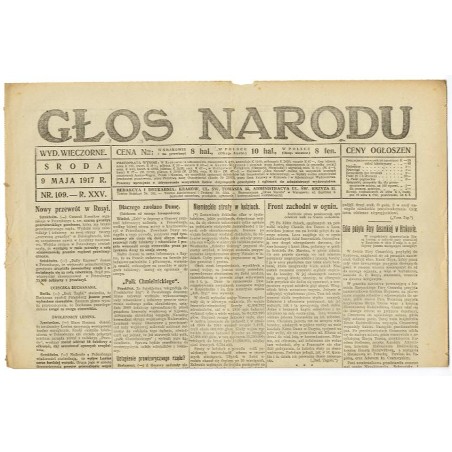 Głos Narodu. R.25 (1917). Nr 109 (9 maja 1917). Wydanie wieczorne