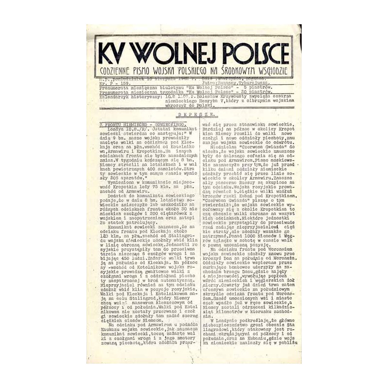 Ku Wolnej Polsce. Tygodnik Wojska Polskiego na Środkowym Wschodzie. Codzienne pismo Wojska Polskiego na Środkowym Wschodzie. 194