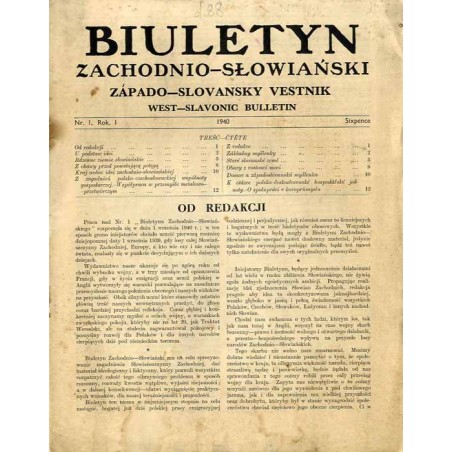 Biuletyn Zachodnio-Słowiański  Západo-Slovansky Vestnik  West-Slavian Bulletin. R.1 (1940). Nr 1