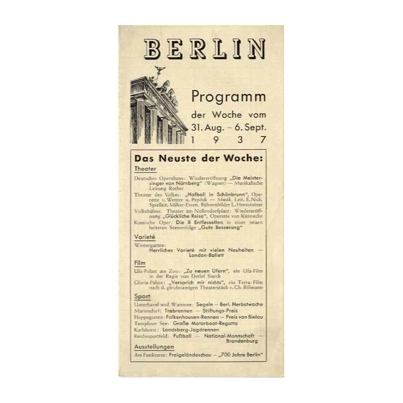 Berlin. Programm der Woche vom 31. Aug. - 6. Sept. 1937
