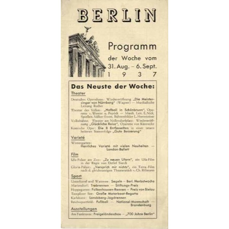 Berlin. Programm der Woche vom 31. Aug. - 6. Sept. 1937