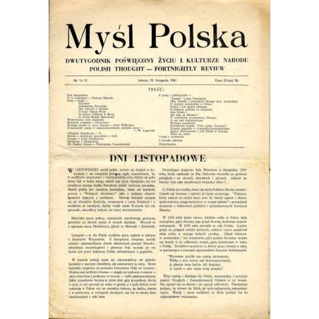 Myśl Polska. Dwutygodnik poświęcony życiu i kulturze Narodu  Polish Thought. Fortnightly review. [R.1] (1941). Nr 14-15 (15 lis