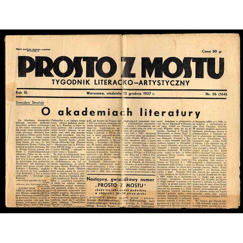 Prosto z Mostu. Tygodnik literacko-artystyczny. R.3 (1937). Nr 56 (164) (12 grudnia 1937)