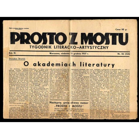 Prosto z Mostu. Tygodnik literacko-artystyczny. R.3 (1937). Nr 56 (164) (12 grudnia 1937)