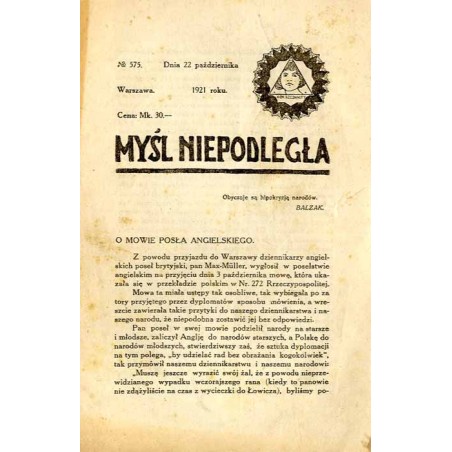 Myśl Niepodległa. R.1921. Nr 575 (22 października 1921)
