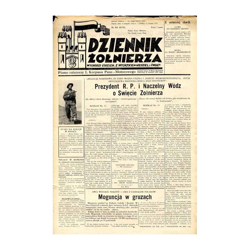 Dziennik Żołnierza. [...] Pismo żołnierzy I. Korpusu Panc.-Motorowego. R.3 (1942). Nr 86 (619) (14 sierpnia 1942) / ORP Kujawiak