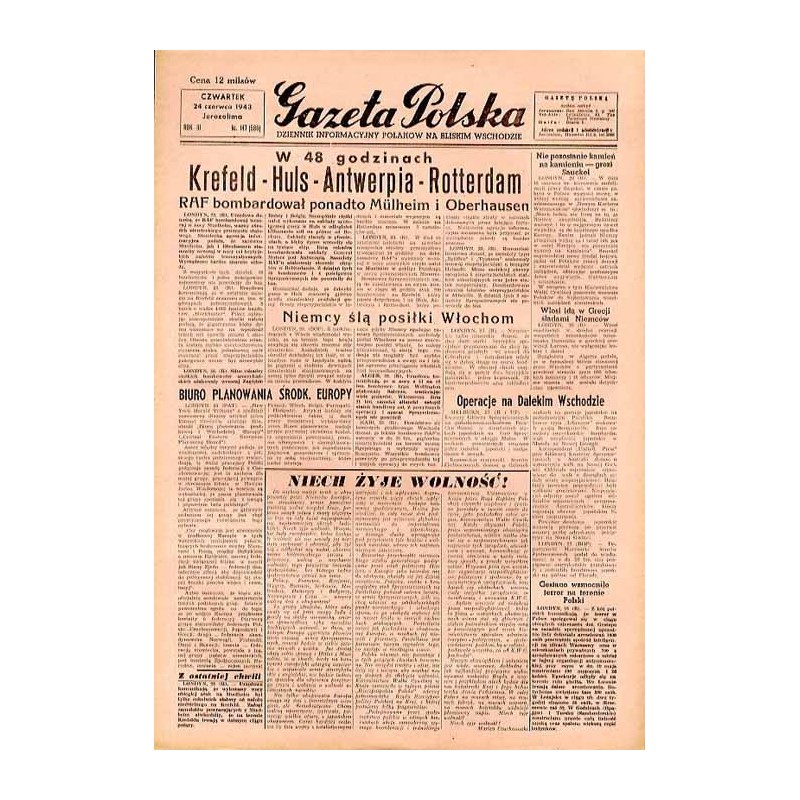 Gazeta Polska. Dziennik informacyjny Polaków na Bliskim Wschodzie. R.3 (1943). Nr 147 (586) (24 czerwca 1943) / wiersze Lecha Pi