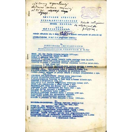 I. Katalog Aukcyjny Księg. Antykwarskiej Izydora Holzla. Lwów, ul. Strzelecka L.3. [...]