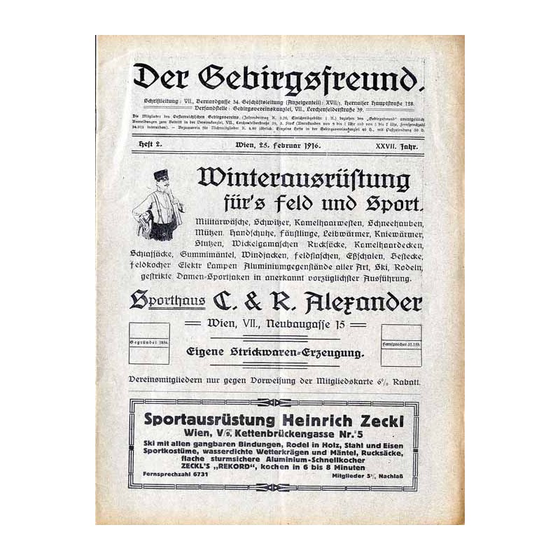 Der Gebirgsfreund. Zeitschrift des Oesterreichischen Gebirgsvereins. 27. Jahrgang (1916). H.2 (25. Februar 1916)