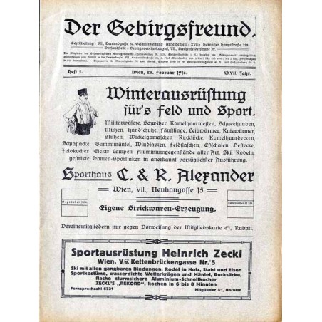 Der Gebirgsfreund. Zeitschrift des Oesterreichischen Gebirgsvereins. 27. Jahrgang (1916). H.2 (25. Februar 1916)