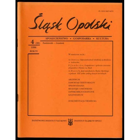 Śląsk Opolski. Społeczeństwo, gospodarka, kultura. R.6 (1996). Nr 4 (23) (Październik-Grudzień 1996)