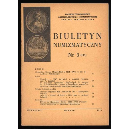 Biuletyn Numizmatyczny. 1979. Nr 3 (141) (III 1979)