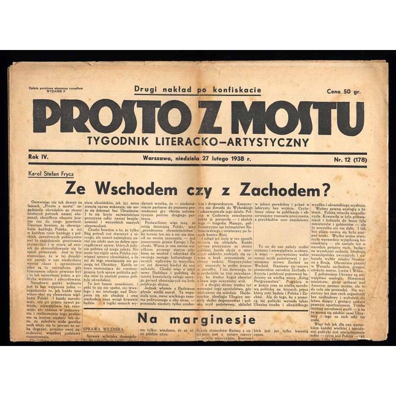 Prosto z Mostu. Tygodnik literacko-artystyczny. R.4 (1938). Nr 12 (178) (27 lutego 1938)