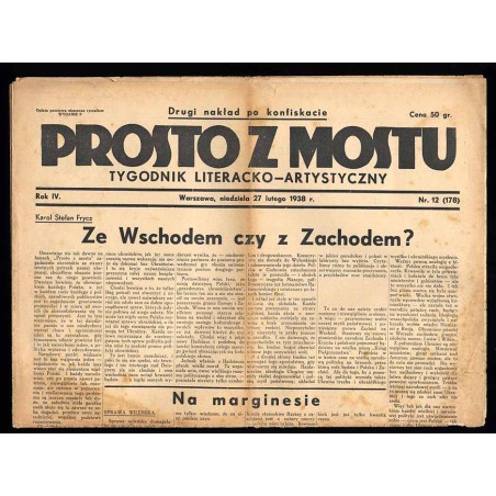 Prosto z Mostu. Tygodnik literacko-artystyczny. R.4 (1938). Nr 12 (178) (27 lutego 1938)