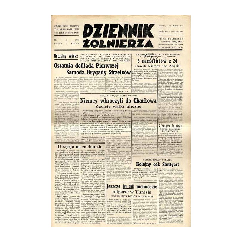 Dziennik Żołnierza. Polska prasa obozowa. Pismo żołnierzy 1. Korpusu Pancerno Mot. R.4 (1943). Nr 60 (795) (13 marca 1943)