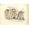 Motive aus Leipzig. Original-Lithographien von Max Schnabel. Altes Rathaus. Opern-Neubau. Thomaskirche. Bebauung am Ring. Völker