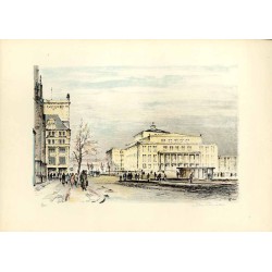 Motive aus Leipzig. Original-Lithographien von Max Schnabel. Altes Rathaus. Opern-Neubau. Thomaskirche. Bebauung am Ring. Völker