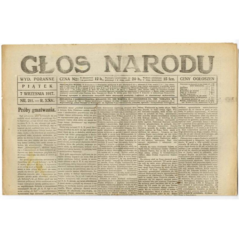 Głos Narodu. R.25 (1917). Nr 211 (7 września 1917). Wydanie poranne