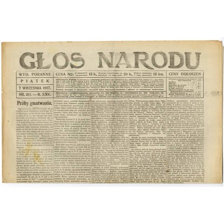 Głos Narodu. R.25 (1917). Nr 211 (7 września 1917). Wydanie poranne
