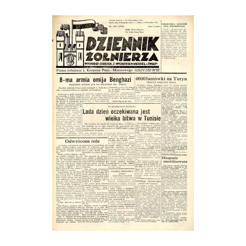 Dziennik Żołnierza. [...] Pismo żołnierzy I. Korpusu Panc.-Motorowego. R.3 (1942). Nr 169 (702) (20 listopada 1942)