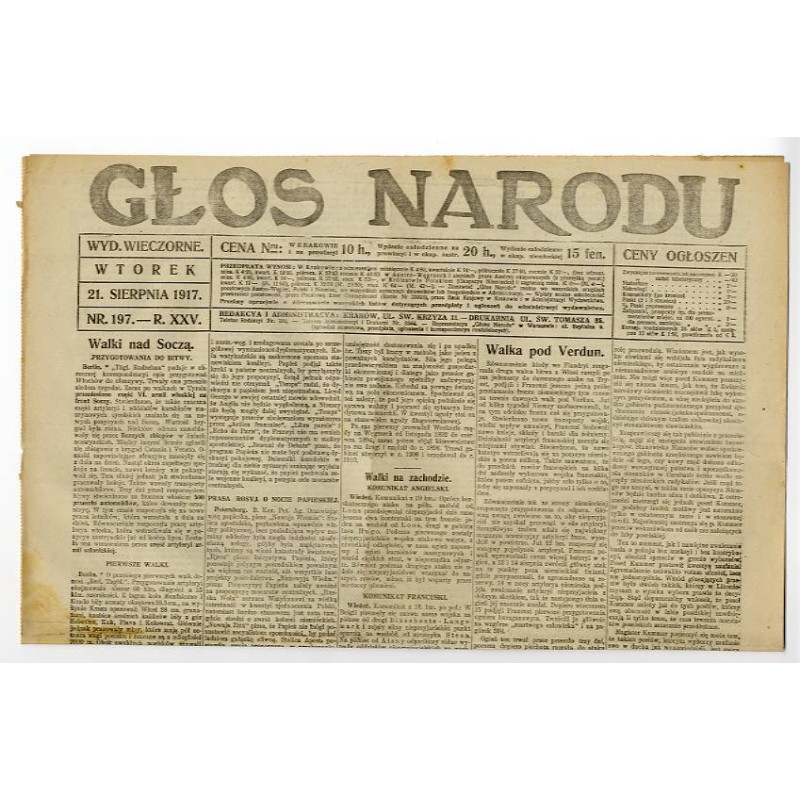 Głos Narodu. R.25 (1917). Nr 197 (21 sierpnia 1917). Wydanie wieczorne