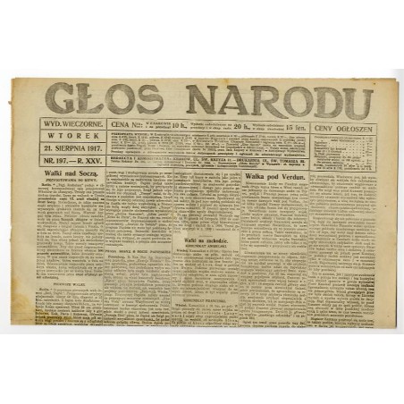 Głos Narodu. R.25 (1917). Nr 197 (21 sierpnia 1917). Wydanie wieczorne