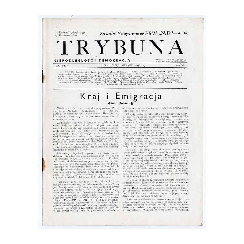 Trybuna. Niepodległość i Demokracja. 1948. Nr 13/14 (Marzec 1948)
