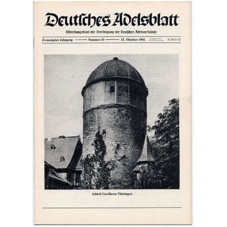 Deutsches Adelsblatt. 20. Jahrgang (1981). Nr 10 (15 X 1981) [Schloß Großfurra / Thüringen]