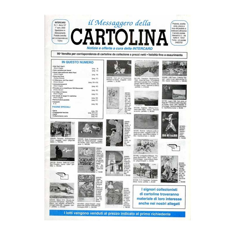 Il Messaggero della Cartolina. Notizie e offerte a cura della Intercard. R.13 (2000). Nr 1